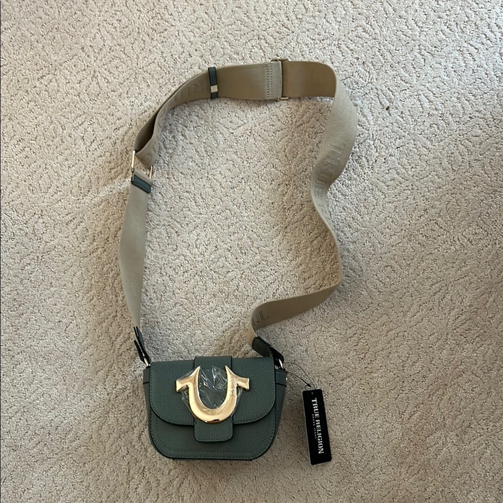 True Religion Olive Crossbody Bag with Gold Accent